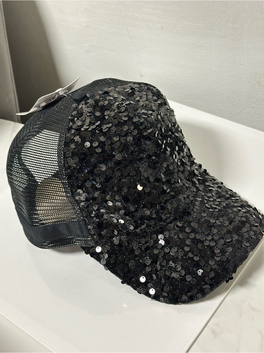 Justice Black Sequin Mesh Trucker Hat